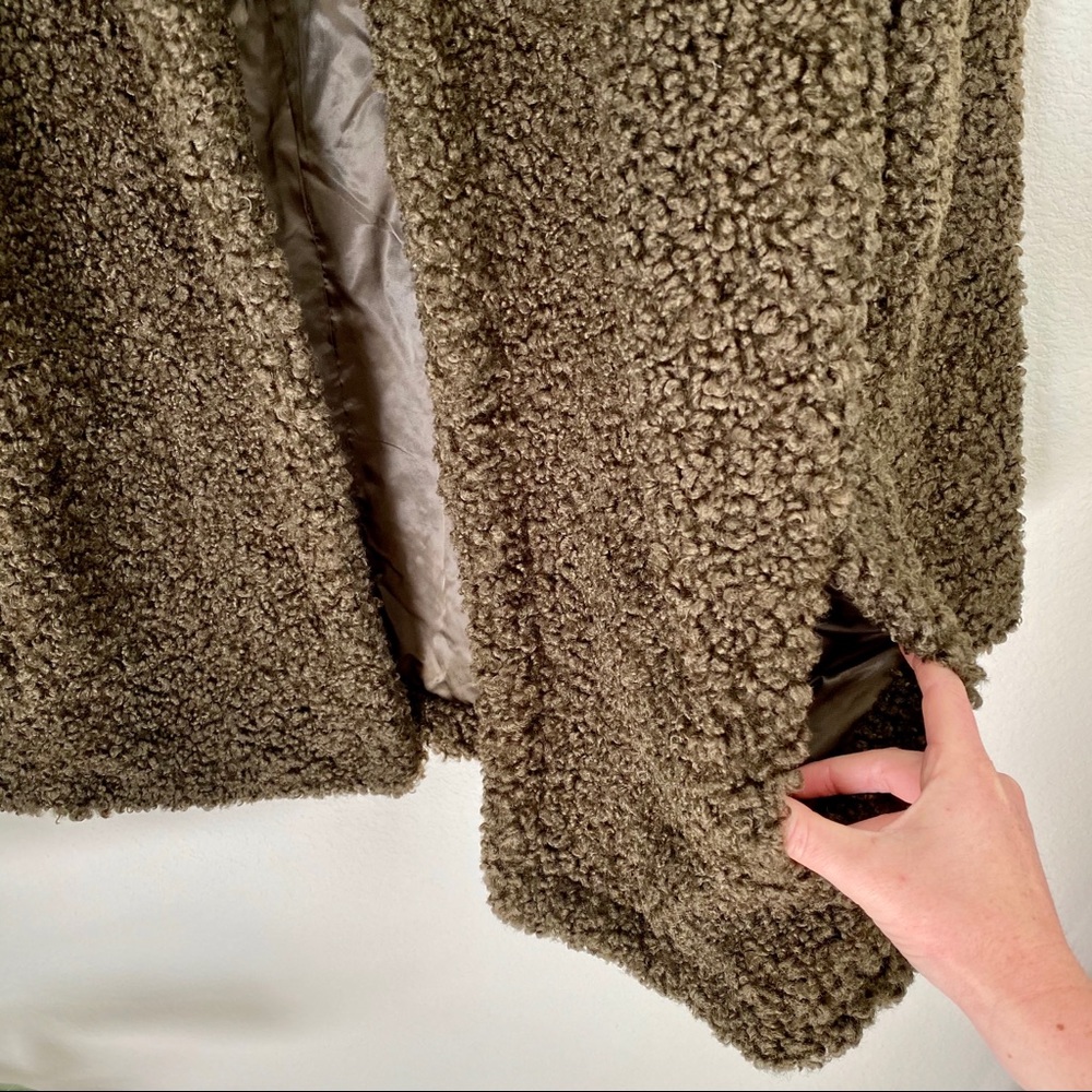 Max Studio Faux Shearling Teddy Jacket Olive L - Picture 4 of 7